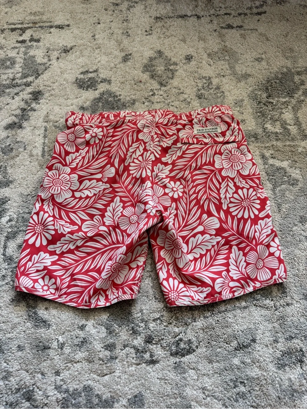 Fair Harbor Red and White Floral Swim Trunks